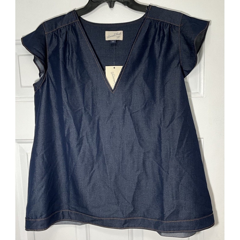 Universal Thread Blue Stretchy Soft Denim V-Neck Casual Blouse Women's Large